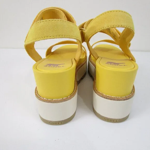 Sorel Womens Yellow White Joanie IV Y-Strap Leather Wedge Sandals Heels Size 8 - Picture 7 of 9